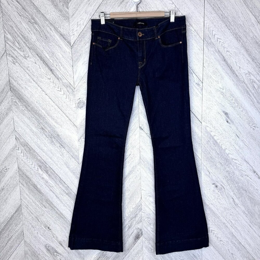 J Brand Jeans Love Story Wide Leg Bell Bottom Women Size 32 Dark Wash 34" Inseam